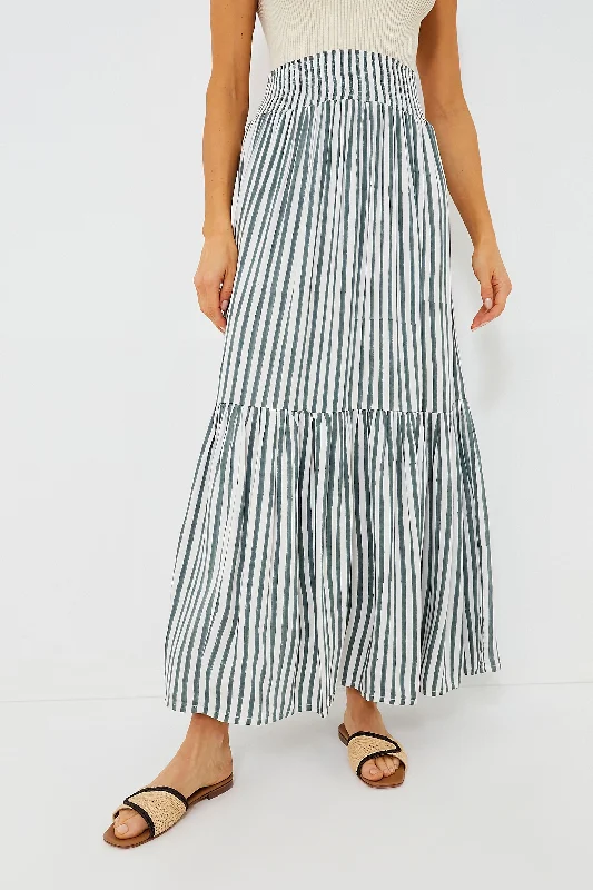 Moss Stripe Shirred Skirt silk skirt luxurious