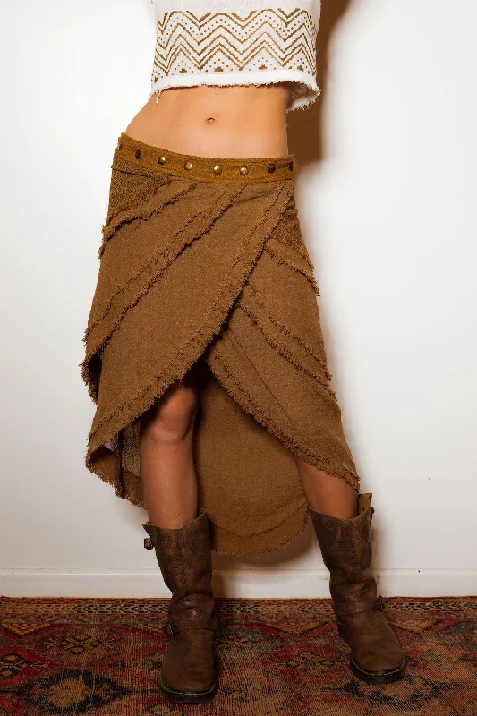 PALO SANTO SKIRT RMX TAN BROWN button skirt front