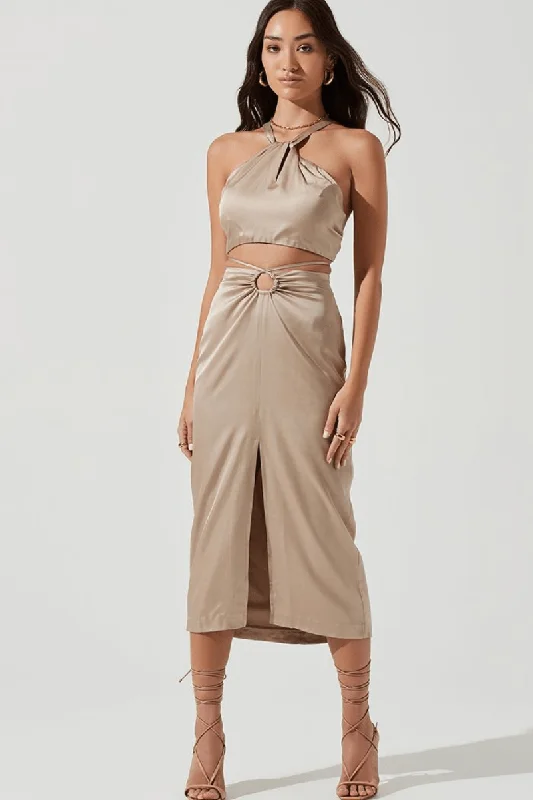 Robin Cut Out Midi Skirt Khaki mini skirt trendy