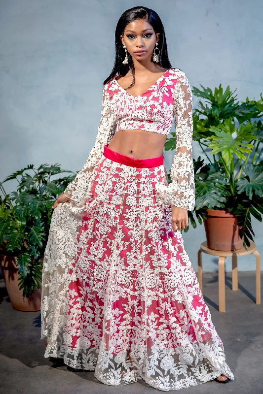 DIVYA Pink and White Sequin Skirt (Sample) elastic waist skirt