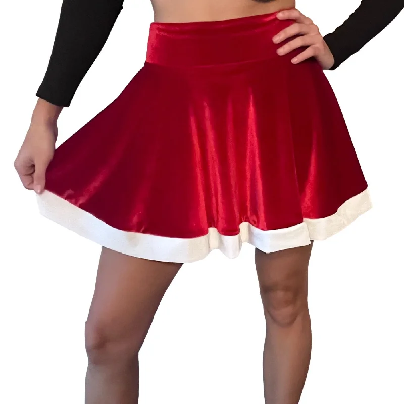 Santa Skater Skirt - Red Velvet w/White Trim ruffled skirt detail