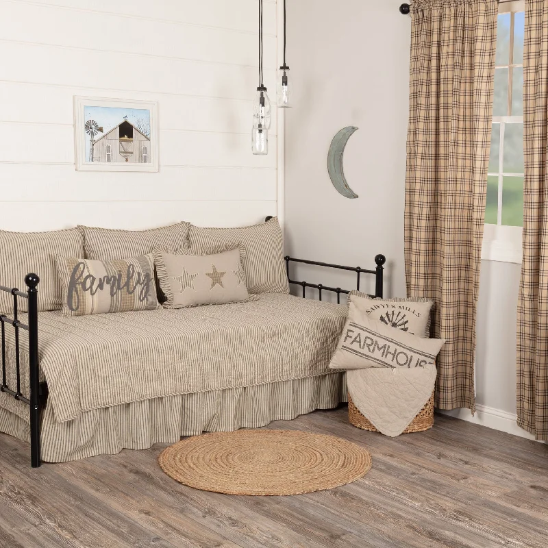 Sawyer Mill Charcoal Ticking Stripe 5pc Daybed Quilt Set (1 Quilt, 1 Bed Skirt, 3 Standard Shams) VHC Brands wool skirt breathable