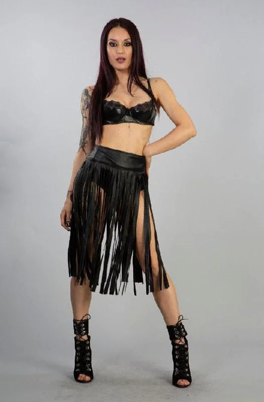 Shredder Knee Length Fringe Skirt In Black Matte chiffon skirt delicate