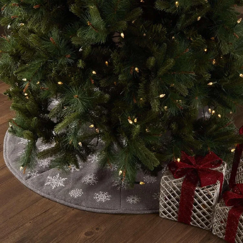 Snowflake Burlap Grey Christmas Tree Skirt 48 VHC Brands seamless skirt comfort