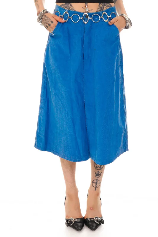 Vintage 80's Pale Blue Corduroy Denim Skirt - M/L ribbed skirt waist