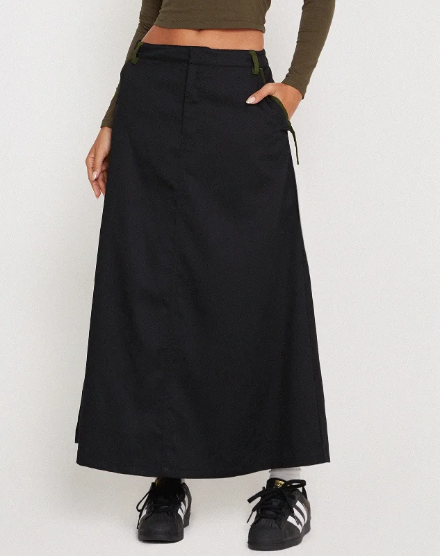 Sorrel Midi Skirt in Black Forest Green wool skirt thick