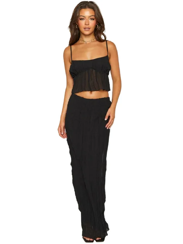 Square Neck Sleeveless Top and Ruched Skirt Set velvet skirt luxury