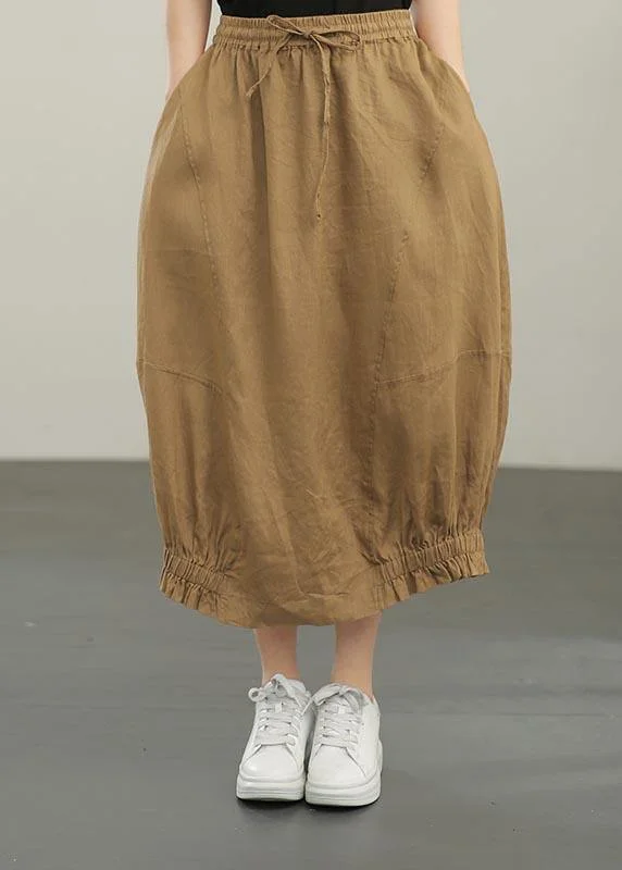 Style Yellow Pockets A Line Summer Linen  Skirts cashmere skirt rich