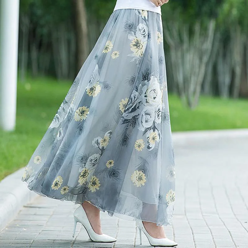 Summer New Chiffon Skirt Long Plus Size Skirt Bohemian Floral Big Swing Female Beach Skirt Long Skirt Women's A-line Skirt lace skirt intricate Summer New Chiffon Skirt Long Plus Size Skirt Bohemian Floral Big Swing Female Beach Skirt Long Skirt Women's A-line Skirt lace skirt intricate