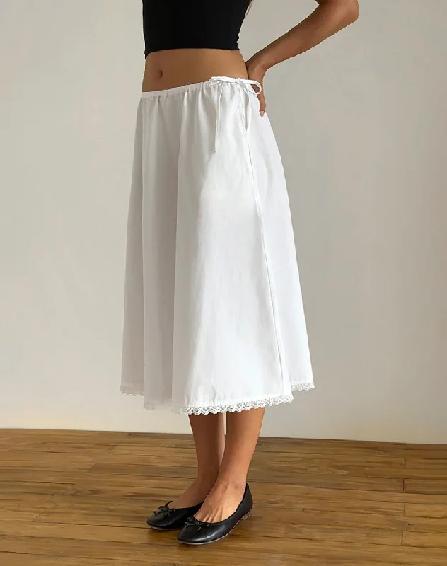 Taka Midi Skirt in Poplin White button skirt front