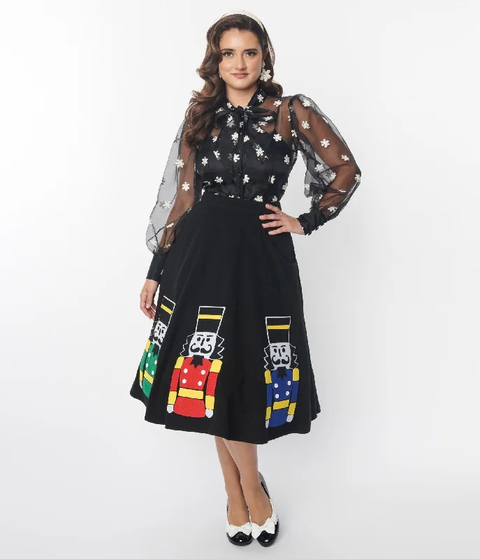 Unique Vintage Black Nutcracker Soda Shop Swing Skirt velvet skirt plush