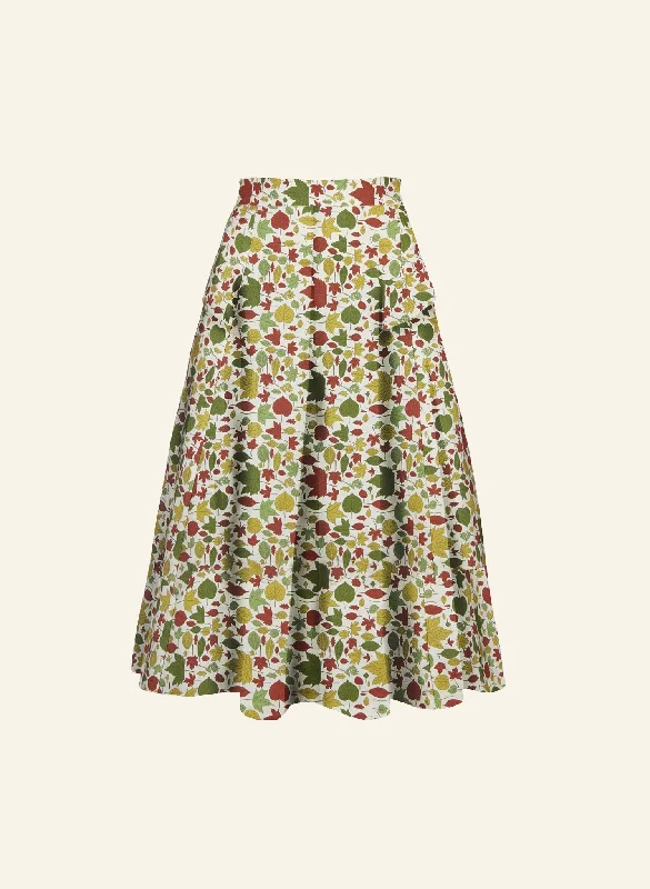 Veronica - Multi Autumn Leaves Skirt - 100% Tencel velvet skirt luxurious