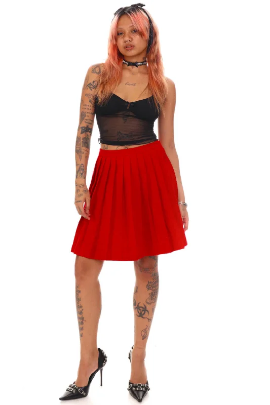 Vintage 90's Cherry Red Pleated Skirt - S lace skirt romantic