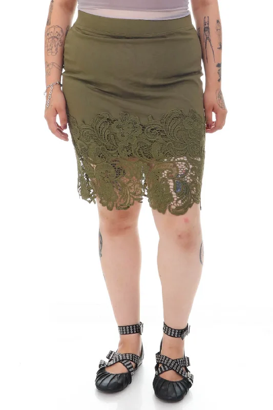 Vintage Y2K Green Floral Lace Pencil Skirt - XL/2X lace skirt delicate