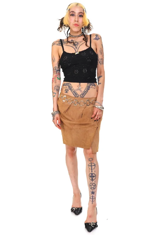Vintage Y2K Soft Suede Leather Skirt - M/L a-line skirt cut