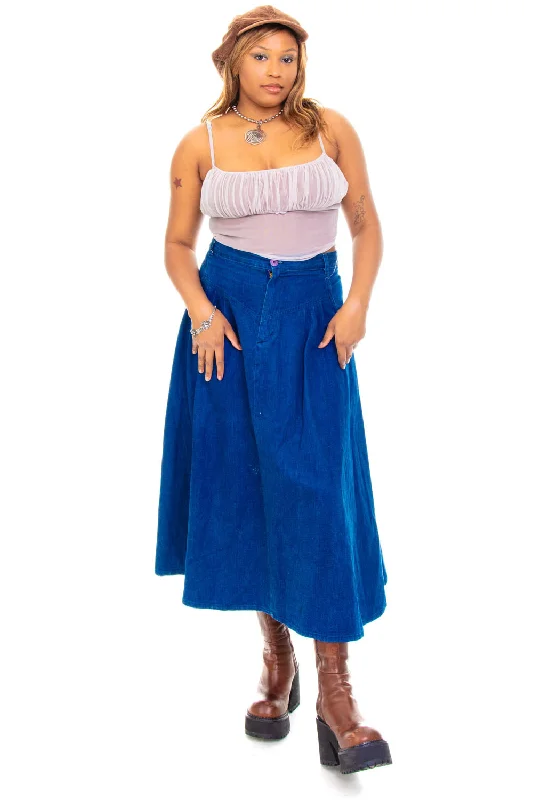 Vintage 80's Miss Denim Blue Maxi Skirt - L patchwork skirt art