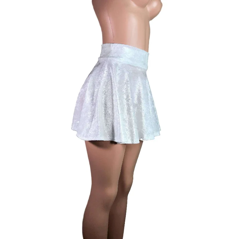 Skater Skirt - White Crushed Velvet button skirt front