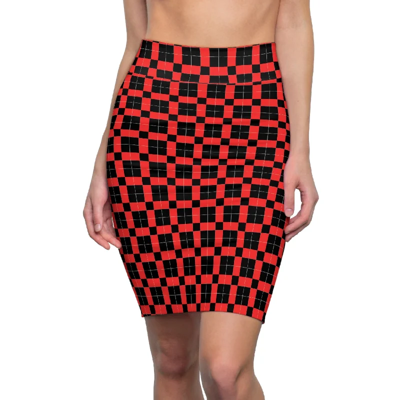 Women's Skirt, Black & Red Square Design high waist skirt