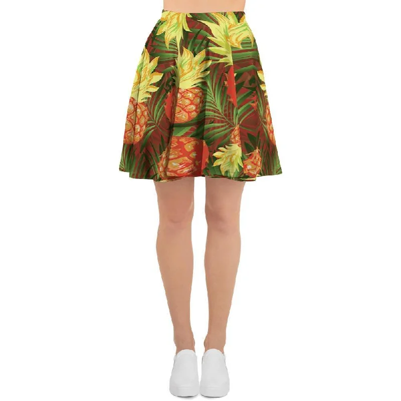 Yellow Neon Pineapple Hawaiian Print Women's Skirt belted skirt waist