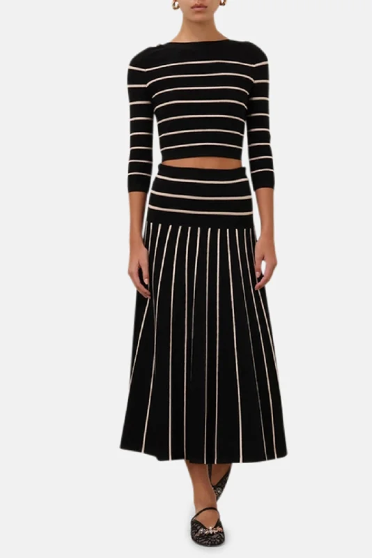 Crush Stripe Midi Skirt Black/Cream tiered skirt playful